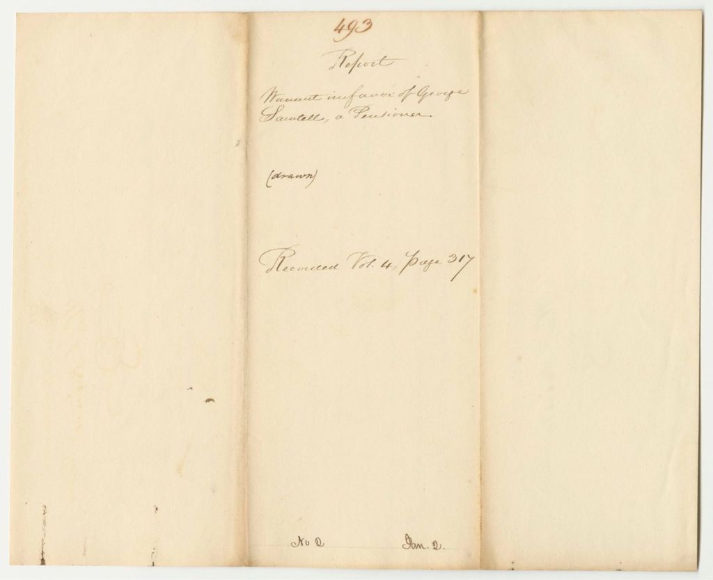 Miniature of Report 493: Warrant in Favor of George Sawtelle, for a Pension