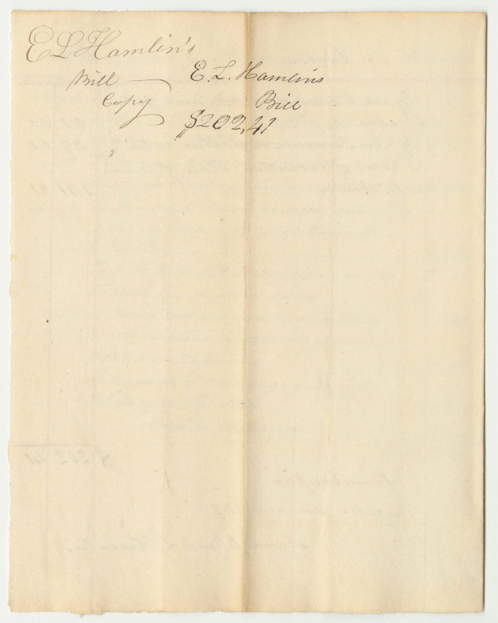 Miniature of Elijah L. Hamlin's Bill for the State of Maine
