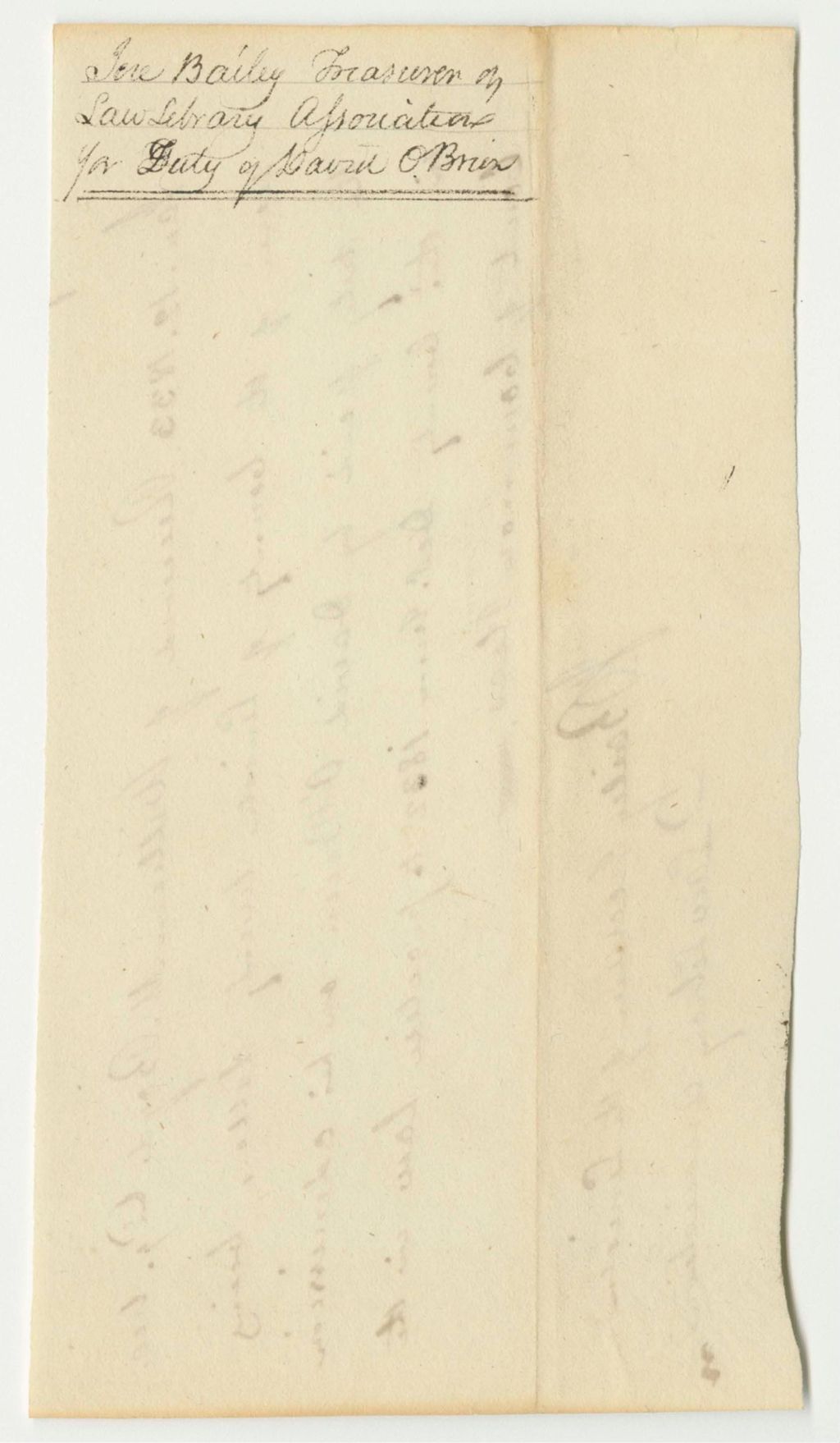 Miniature of Jeremiah Bailey's Receipt of the Duty Paid by David O'Brien to Practice Law in the Court of Common Pleas in Lincoln County