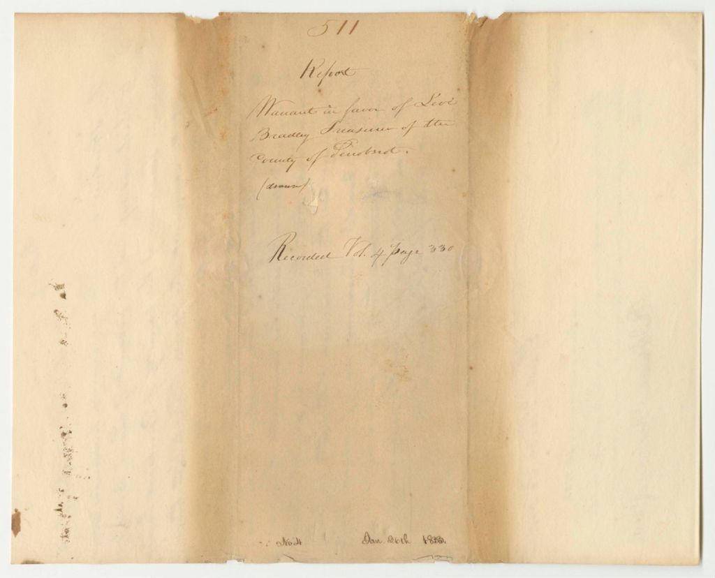 Miniature of Report 511: Warrant in Favor of Levi Bradley, Penobscot County Treasurer