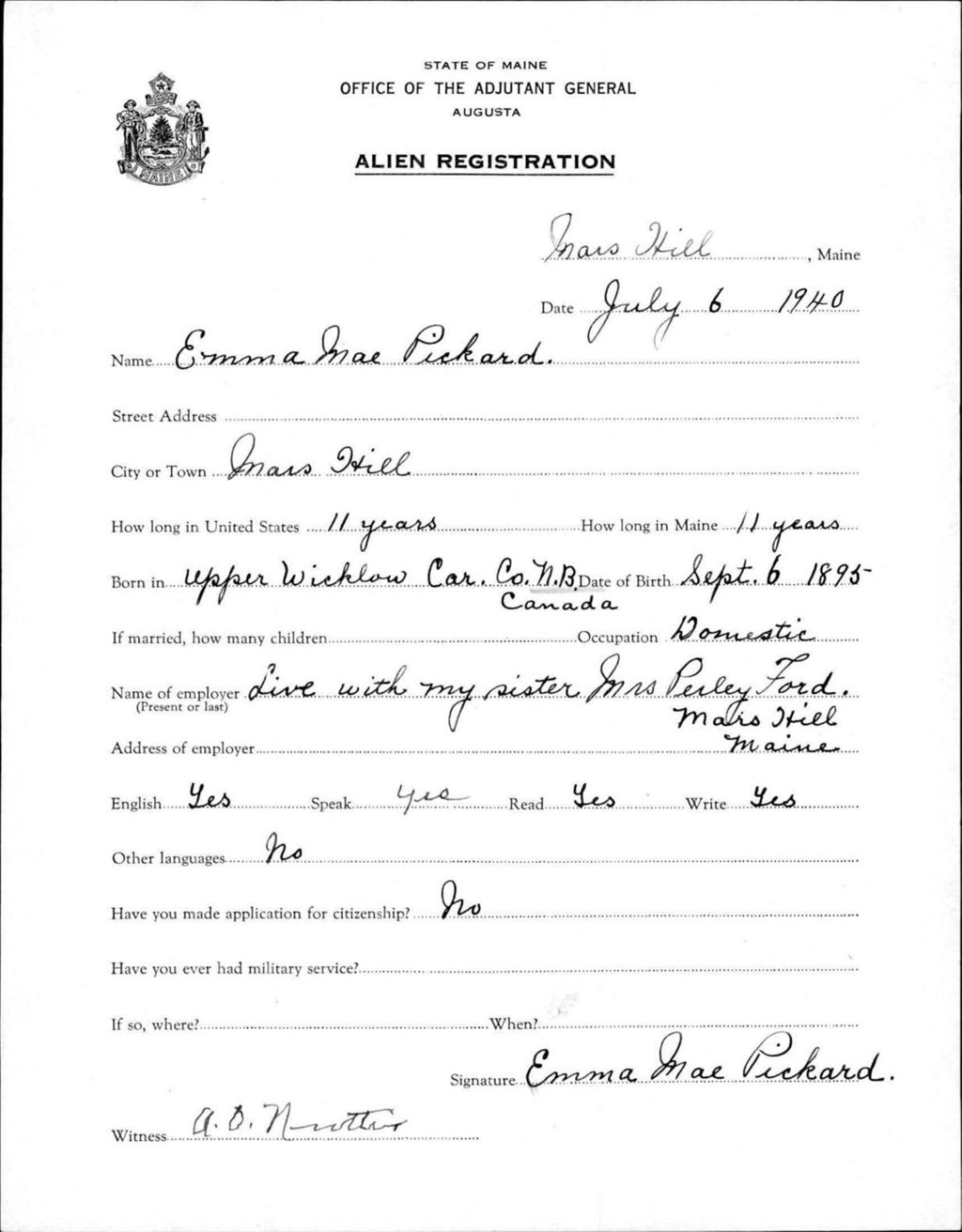 Miniature of Alien Registration- Pickard, Emma M. (Mars Hill, Aroostook County)