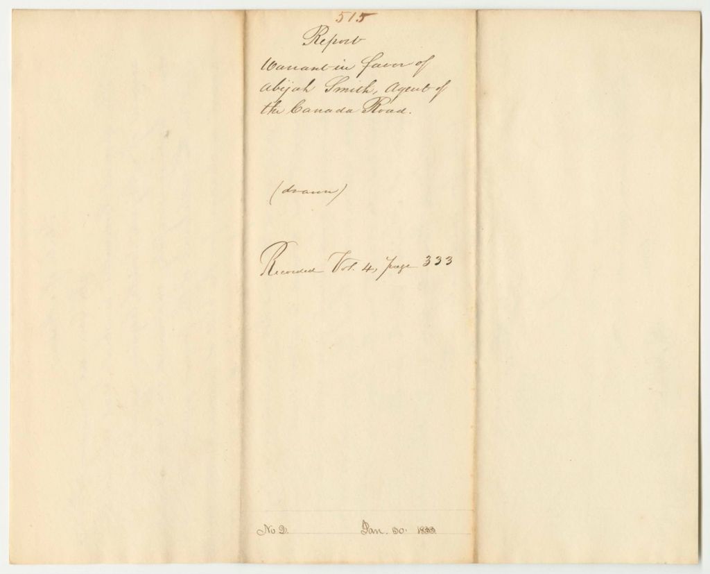 Miniature of Report 515: Report on the Warrant in Favor of Abijah Smith, Agent of the Canada Road