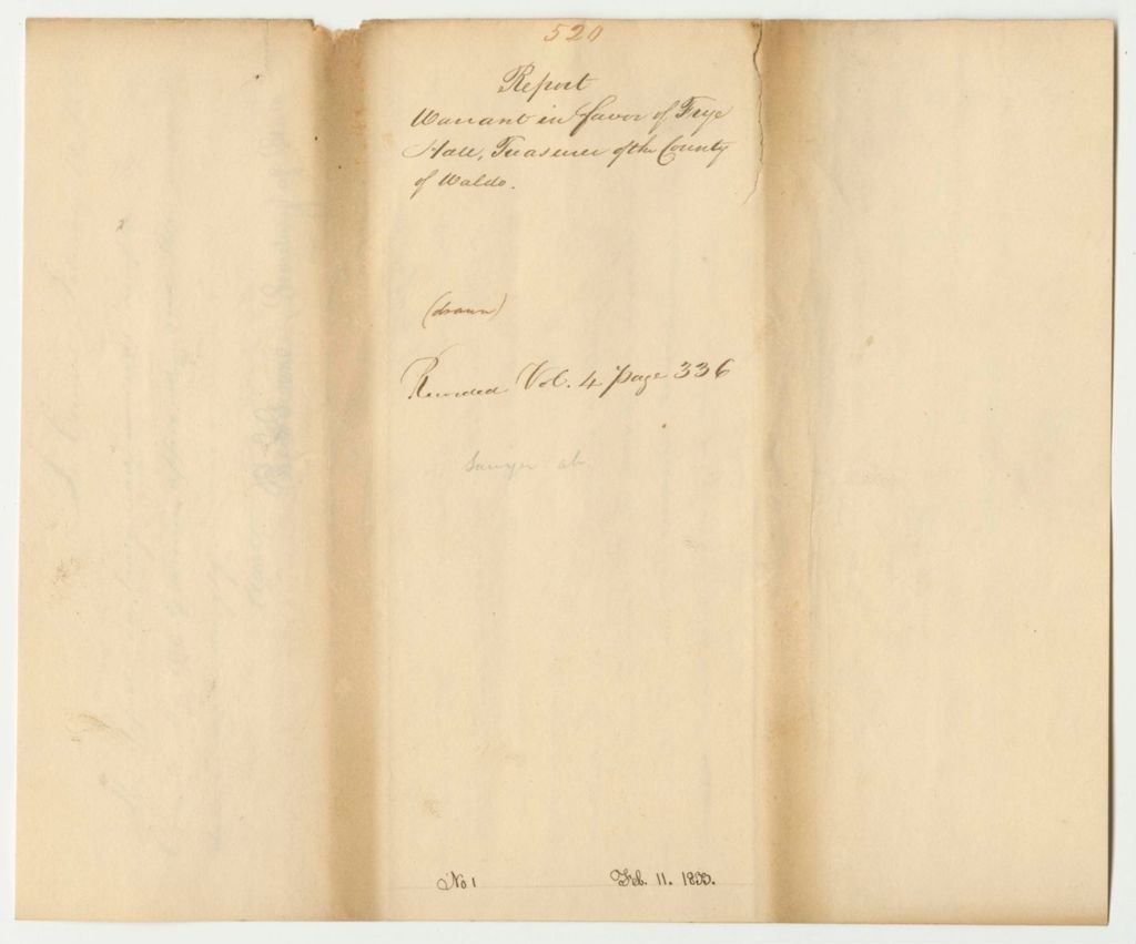 Miniature of Report 520: Warrant in Favor of Frye Hall, Waldo County Treasurer