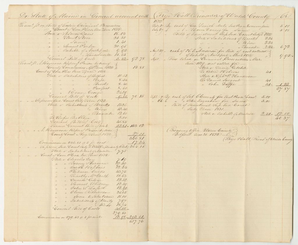 Miniature of Account of Frye Hall, Waldo County Treasurer