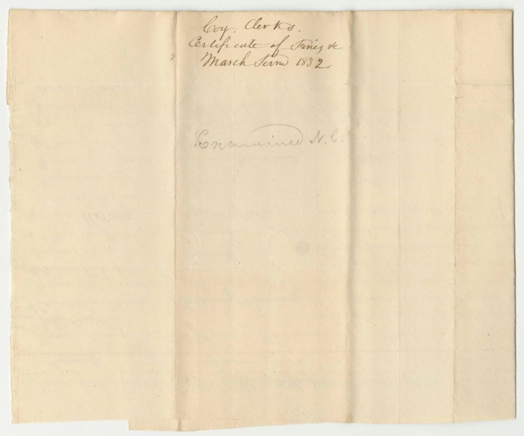 Miniature of Certificate of Fines and Bills of Cost Accruing to the State of Maine at the Court of Common Pleas in Washington County, March Term 1832