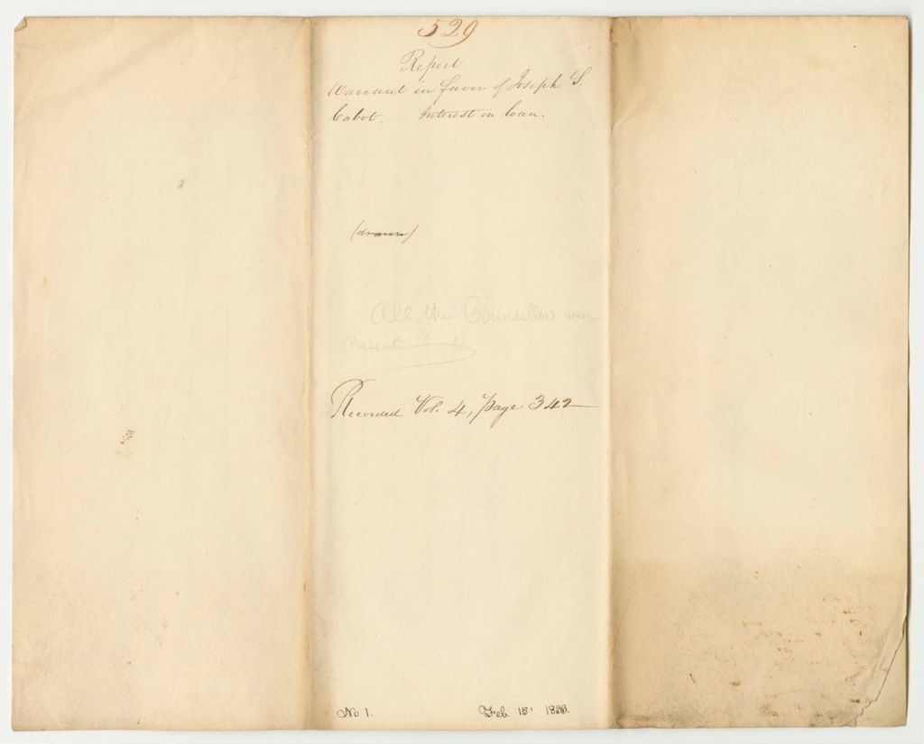 Miniature of Report 529: Warrant in Favor of Joseph S. Cabot for Interest on His Loan to the State