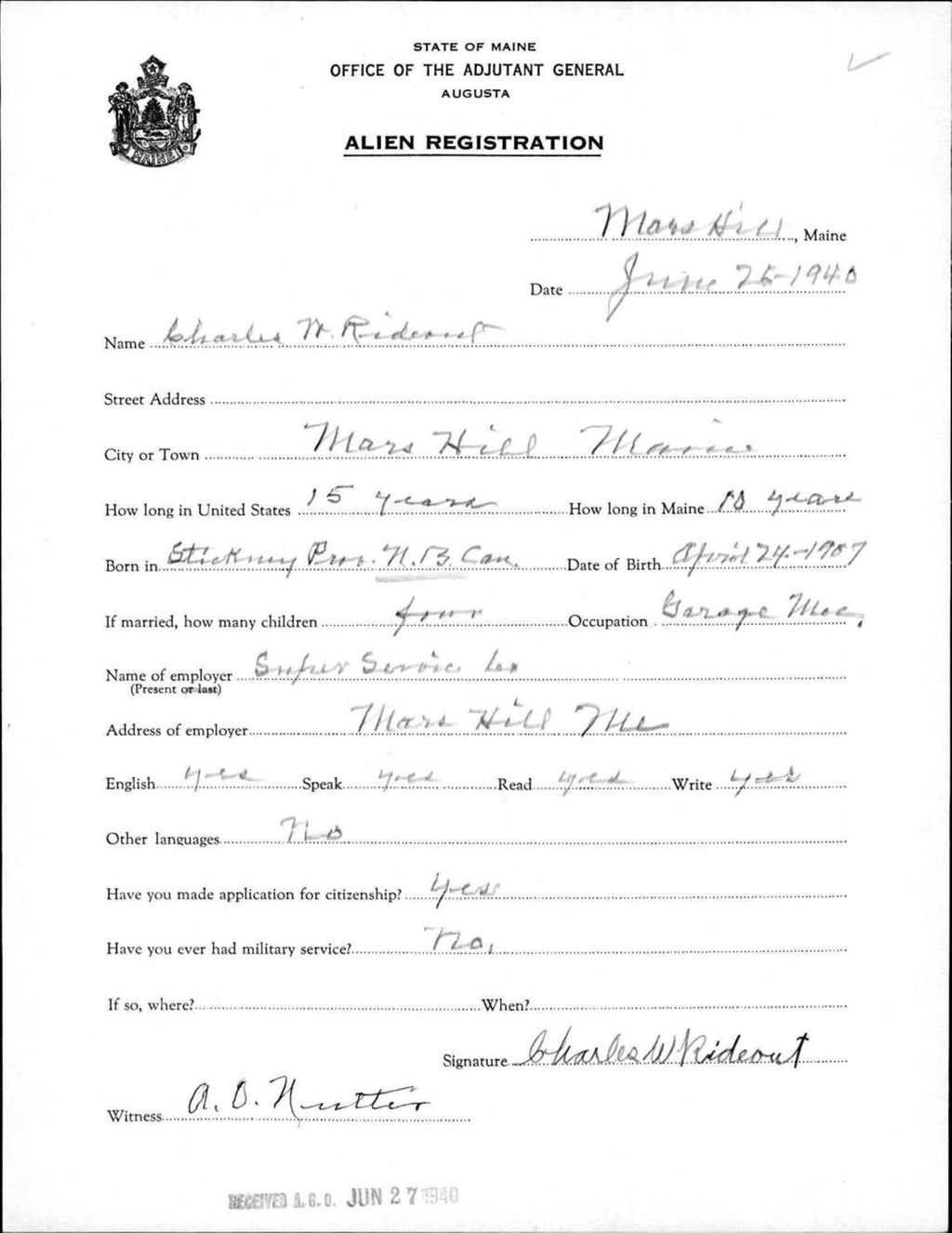Miniature of Alien Registration- Rideout, Charles W. (Mars Hill, Aroostook County)
