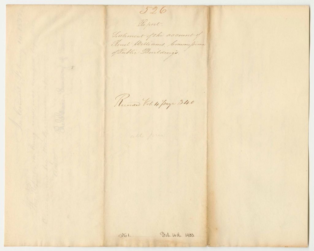 Miniature of Report 526: Report on the Settlements of the Account of Reuel Williams, Commissioner of Public Buildings
