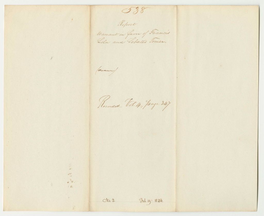 Miniature of Report 538: Warrant in Favor of Francis Lola and Sebatis Tomer as Agents of the Penobscot Indians