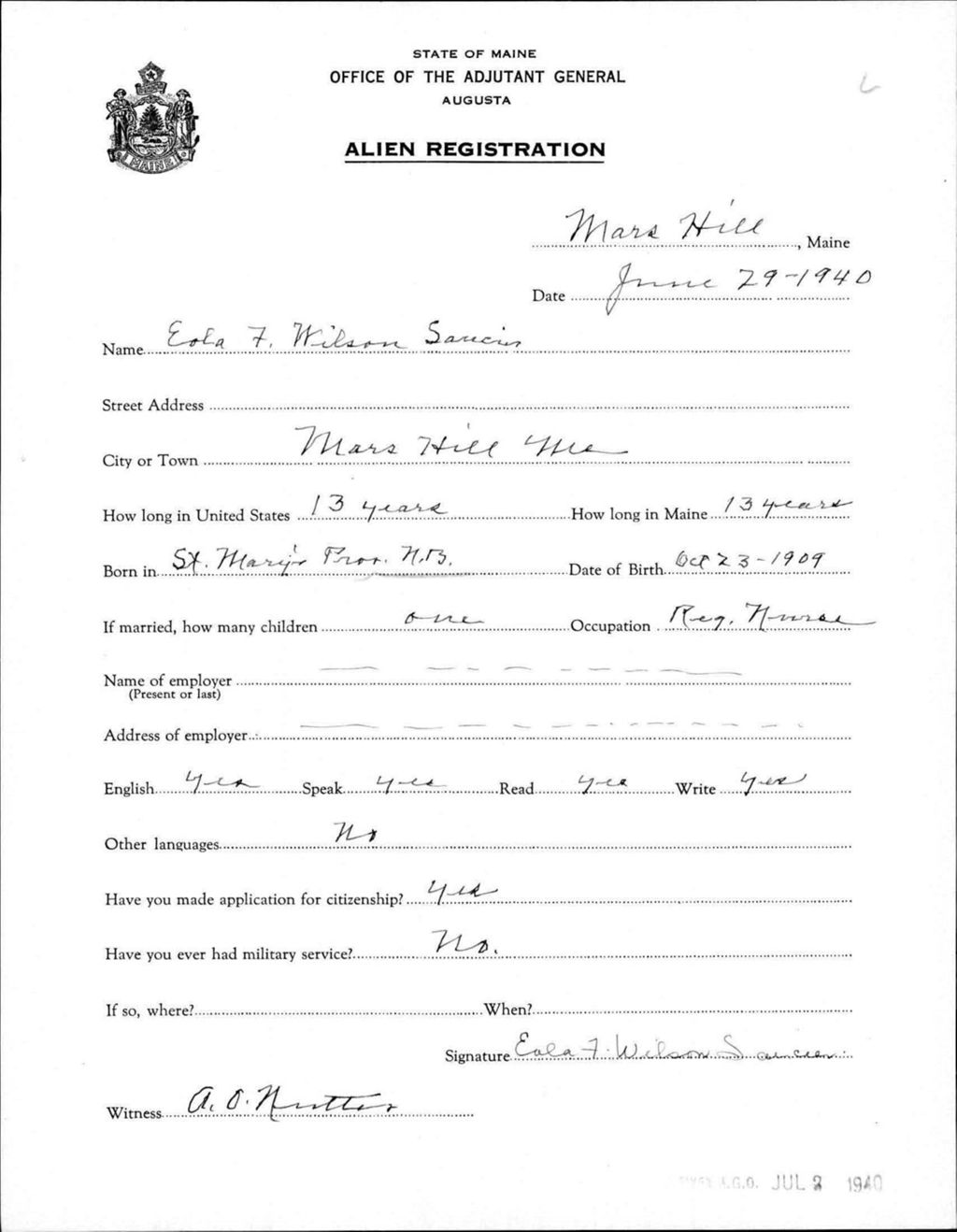 Miniature of Alien Registration- Wilson, Eola F. (Mars Hill, Aroostook County)