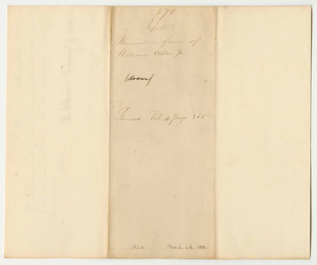 Miniature of Report 570: Warrant in Favor of William Allen, Jr.