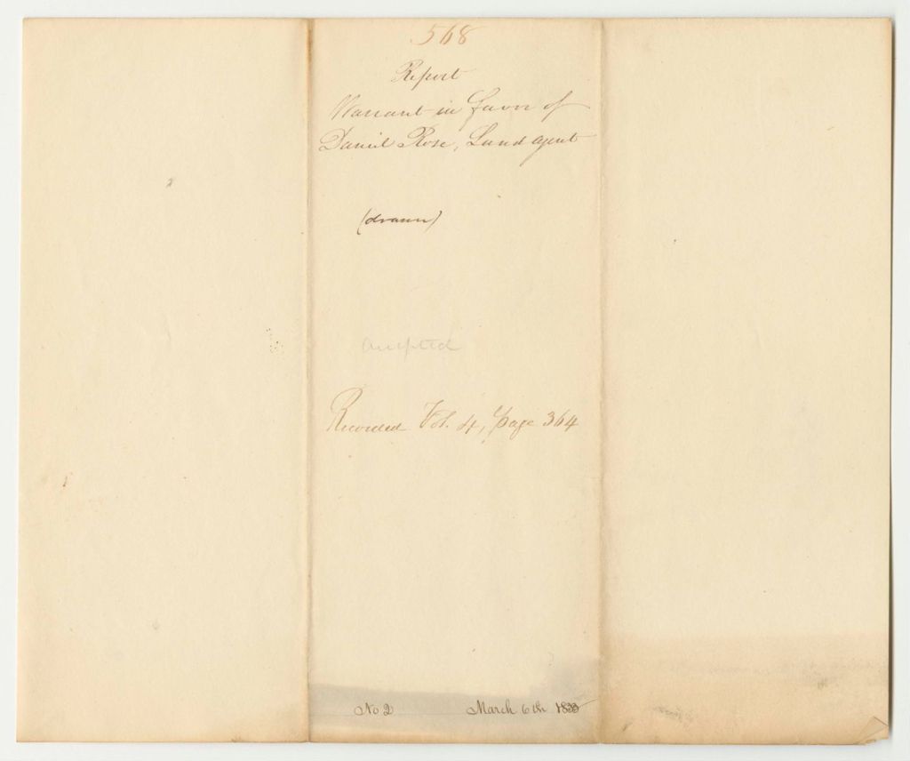 Miniature of Report 568: Warrant in Favor of Daniel Rose, Land Agent