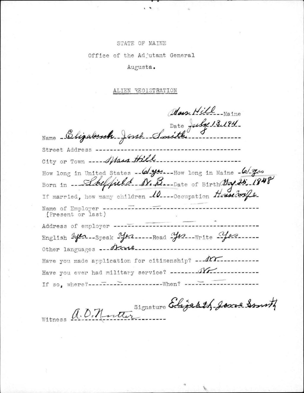 Miniature of Alien Registration- Smith, Elizabeth J. (Mars Hill, Aroostook County)
