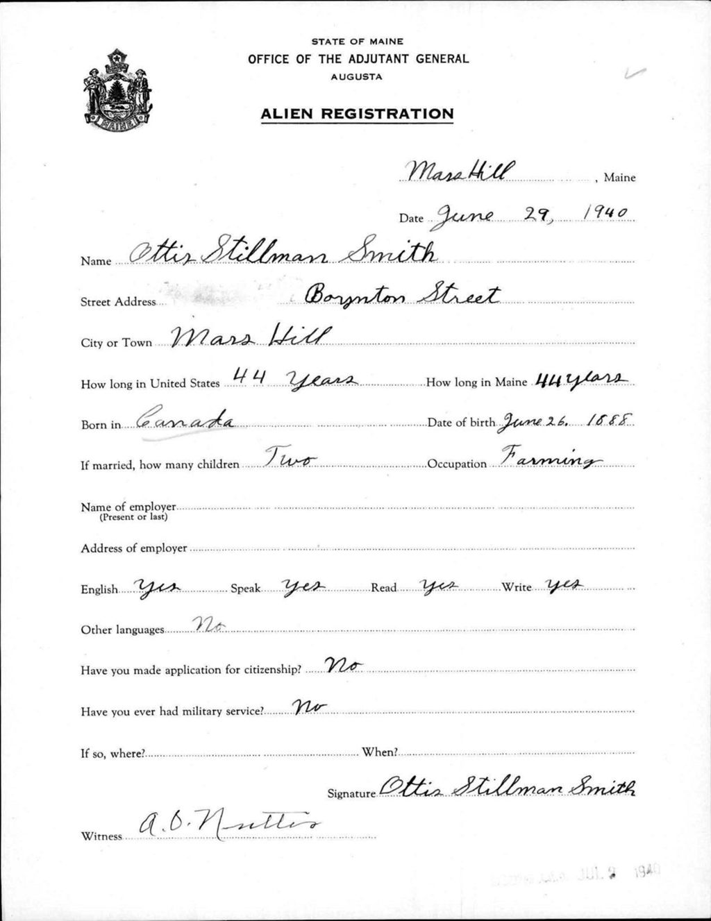 Miniature of Alien Registration- Smith, Ottis S. (Mars Hill, Aroostook County)