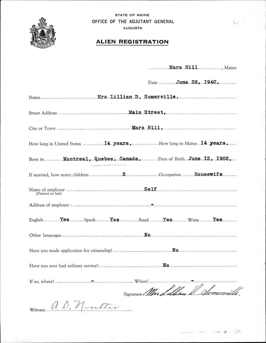 Miniature of Alien Registration- Somerville, Lillian D. (Mars Hill, Aroostook County)