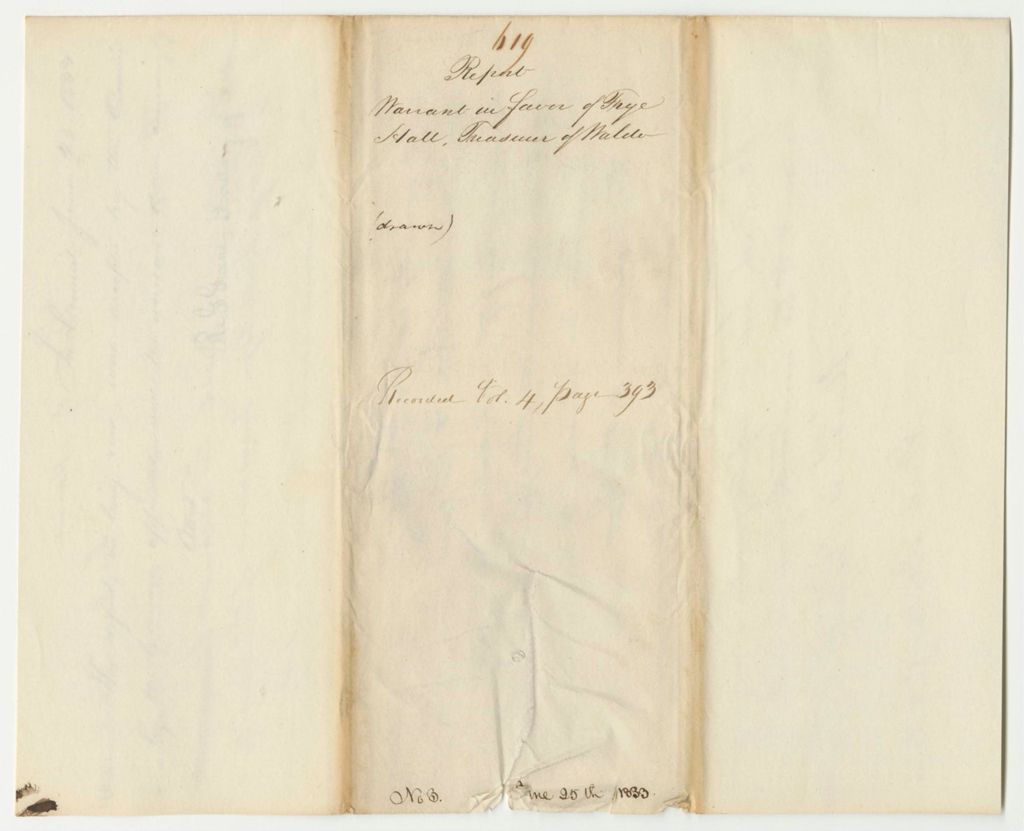 Miniature of Report 619: Warrant in Favor of Frye Hall, Treasurer of Waldo County
