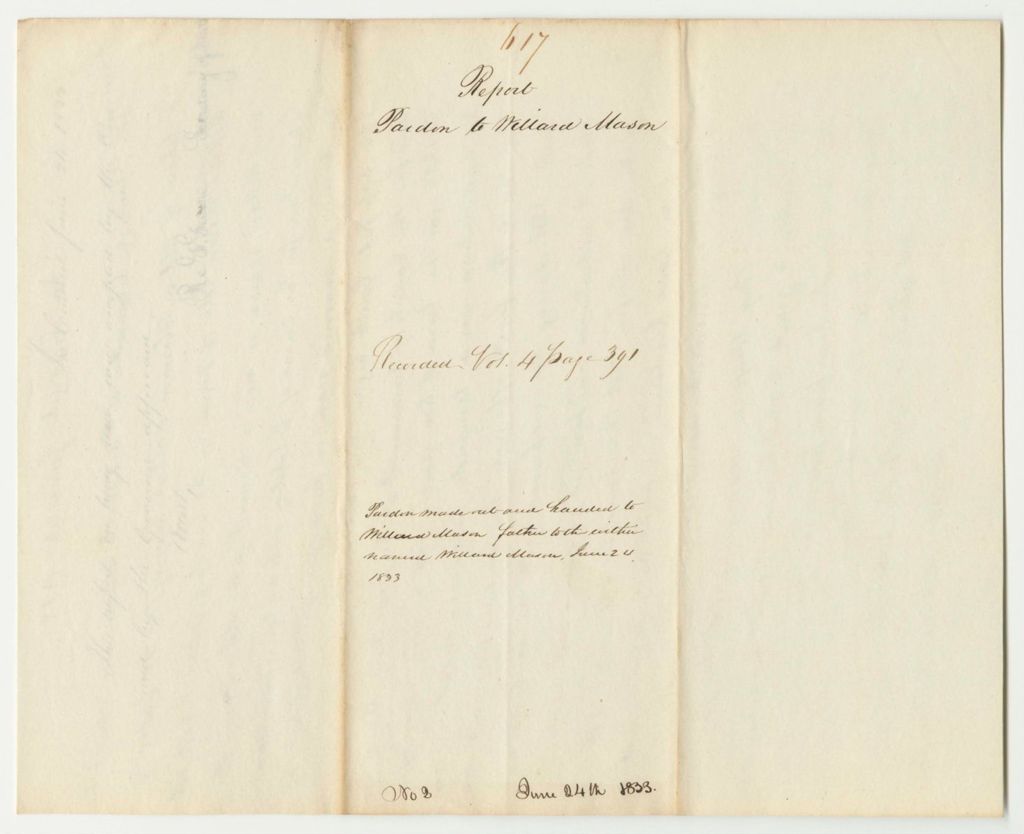 Miniature of Report 617: Report on a Pardon to Willard Mason