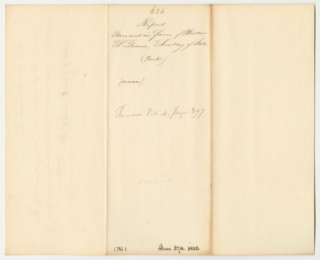 Miniature of Report 626: Warrant in Favor of Roscoe G. Greene, Secretary of State, for Books