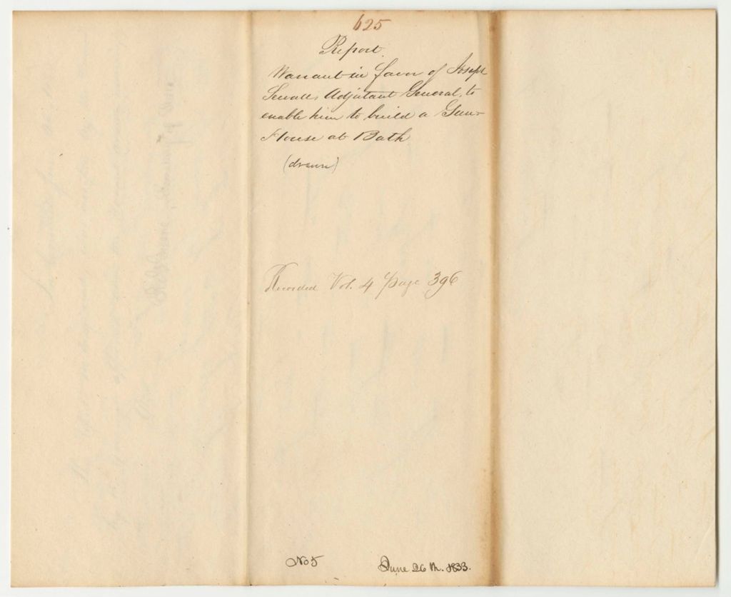 Miniature of Report 625: Warrant in Favor of Joseph Sewall, Adjutant General, to Enable Him to Build a Gunhouse in Bath