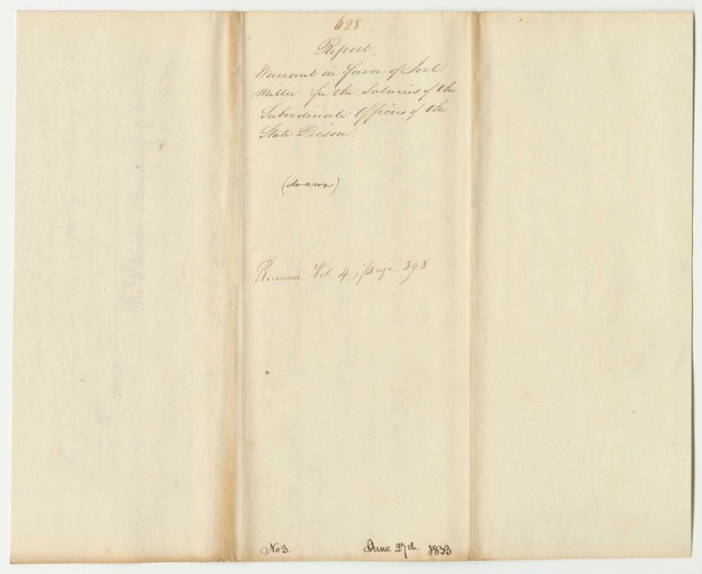 Miniature of Report 628: Warrant in Favor of Joel Miller for the Salaries of the Subordinate Officers of the State Prison