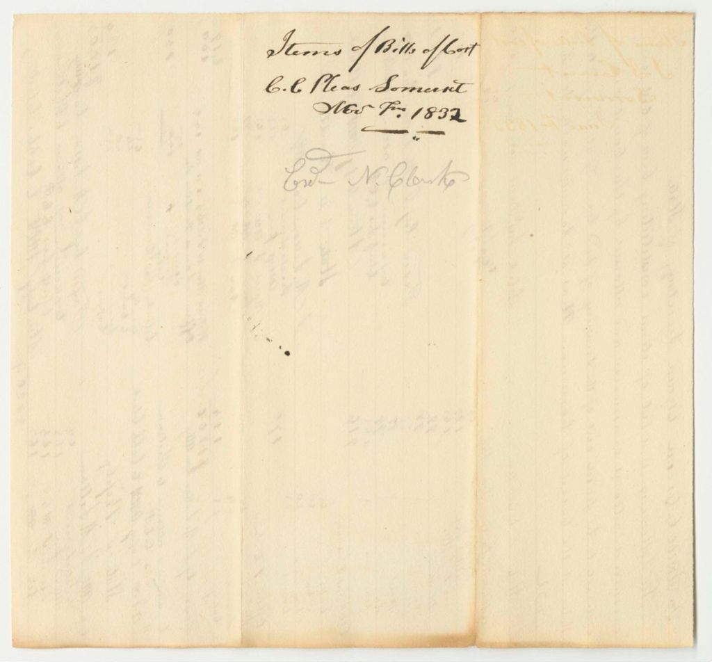 Miniature of List of Items Constituting Bills of Cost in Criminal Prosecutions Examined and Allowed by the Court and Ordered To Be Paid Out of the County Treasury and Charged to the State, at the Court of Common Pleas in the County of Somerset, November Term 1832