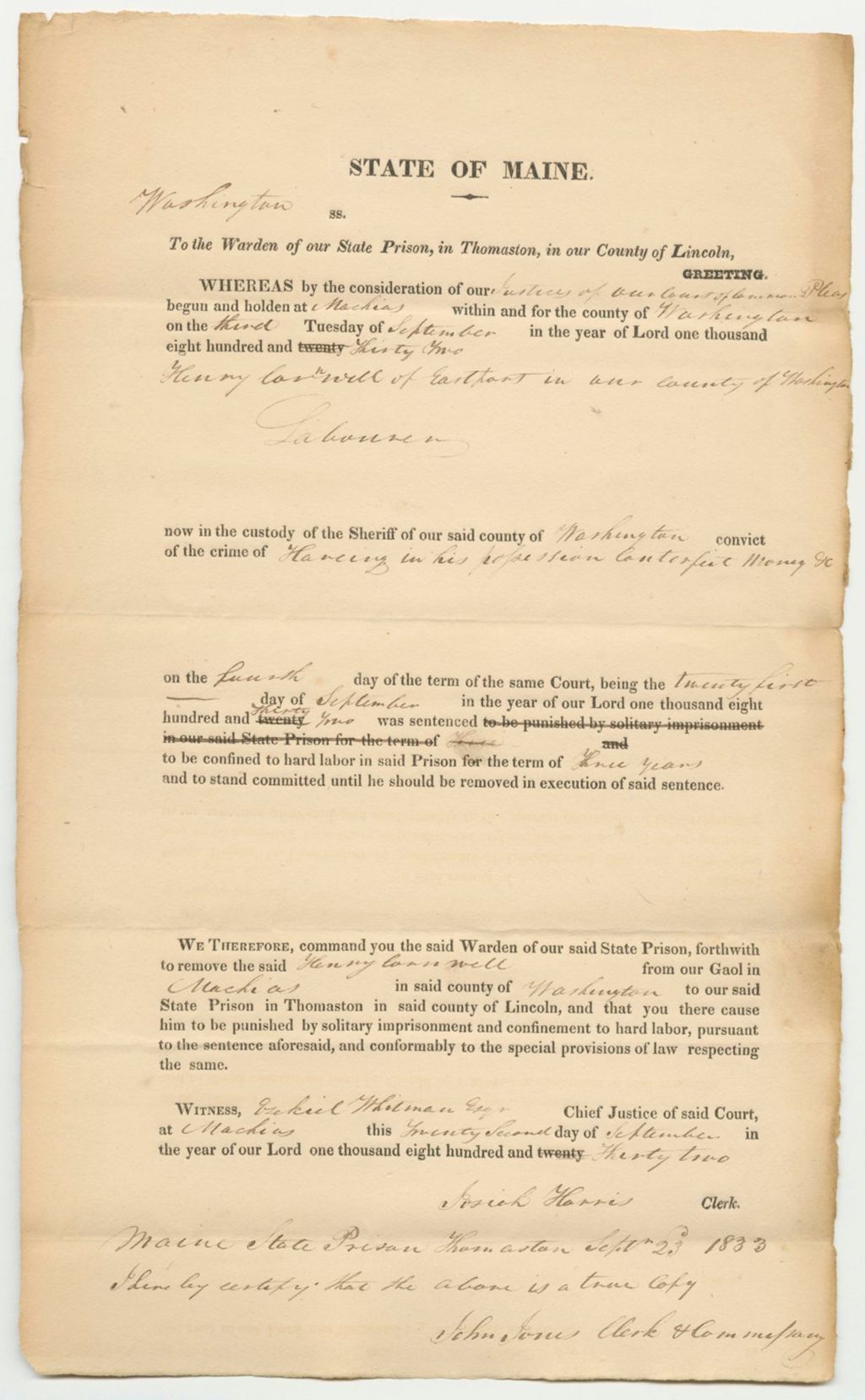 Miniature of State v. Henry Cornwell at the Court of Common Pleas in Washington County