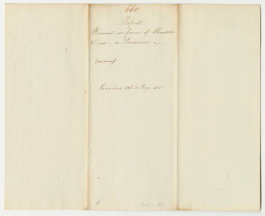 Miniature of Report 660: Warrant in Favor of Thurston Card for a Pension