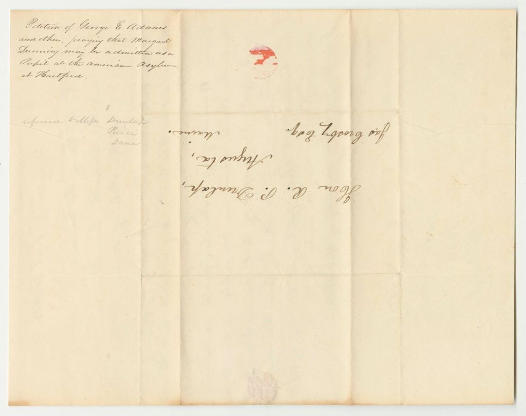 Miniature of Petition of George E. Adams and Others, Praying That Margaret Dunning May Be Admitted as a Pupil at the American Asylum at Hartford