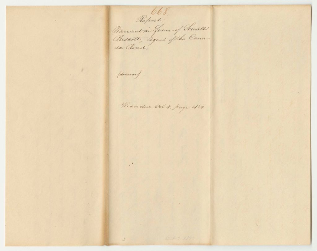 Miniature of Report 668: Warrant in Favor of Sewall Prescott, Agent of the Canada Road