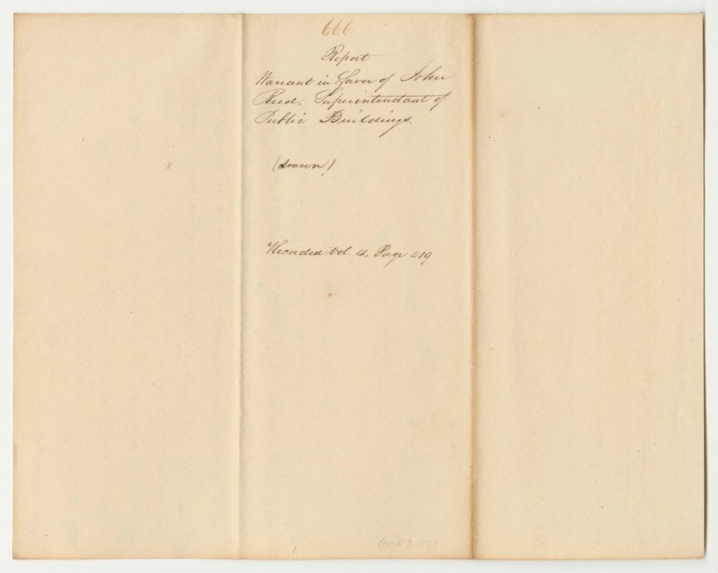 Miniature of Report 666: Warrant in Favor of John Reed, Superintendant of Public Buildings