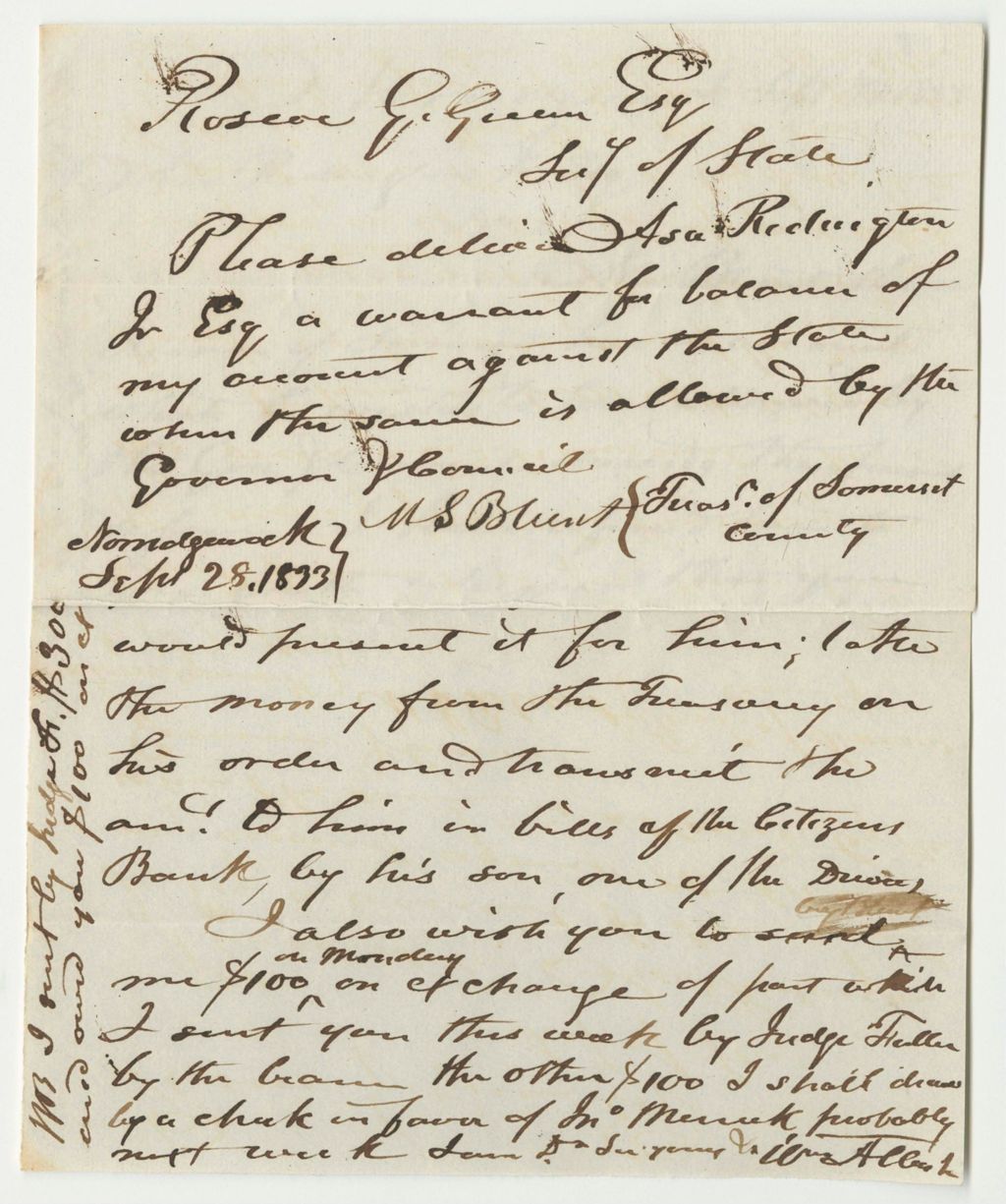 Miniature of Request for a Warrant for the Balance of the Account of Mark S. Blunt