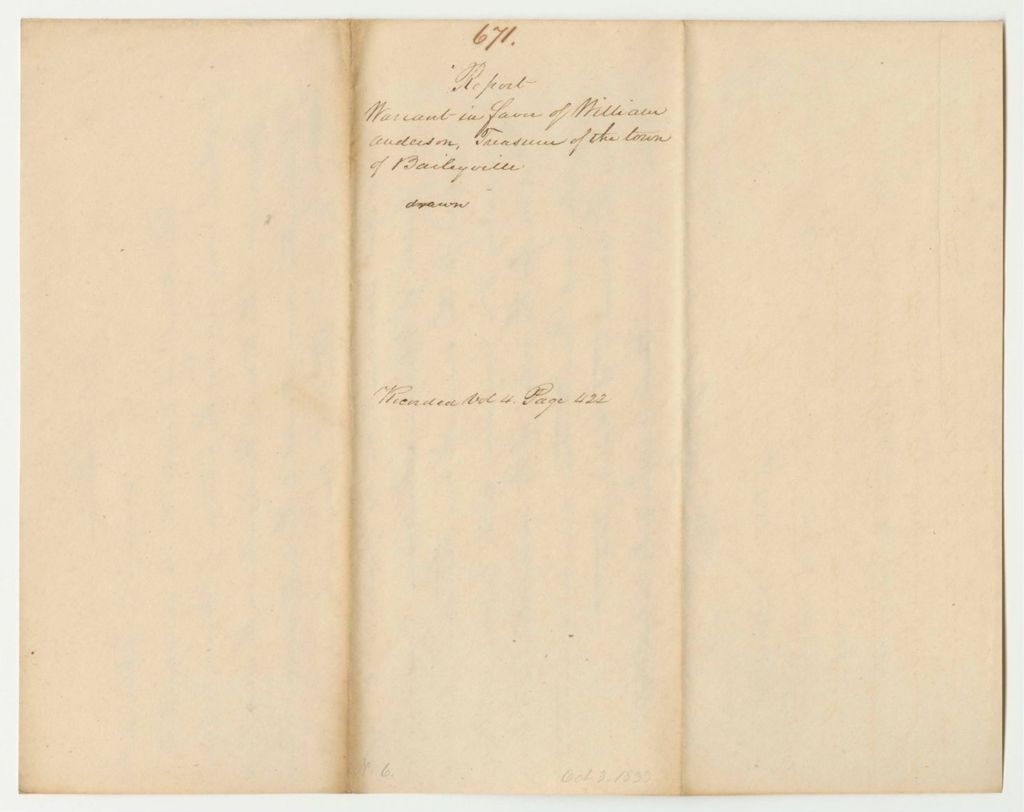 Miniature of Report 671: Warrant in Favor of William Anderson, Treasurer of Baileyville