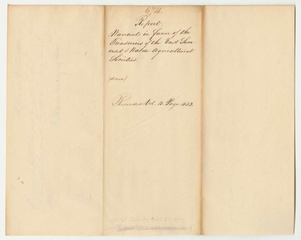 Miniature of Report 674: Warrants in Favor of the Treasurers of the East Somerset and Waldo Agricultural Societies