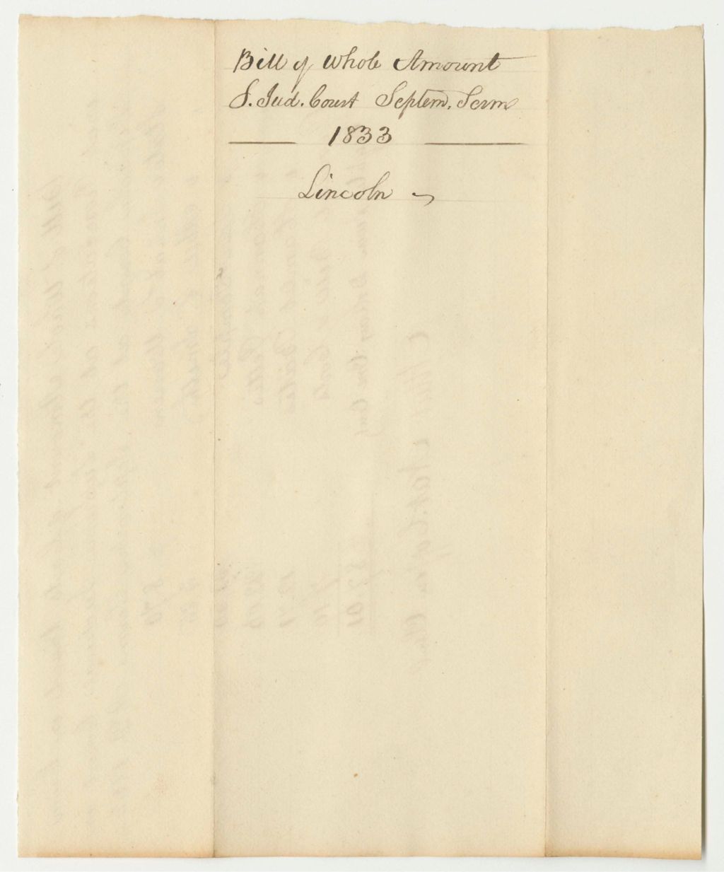 Miniature of Bill of Whole Amount of Costs Taxed in Criminal Prosecution at the Supreme Judicial Court in Lincoln County at the September Term, 1833