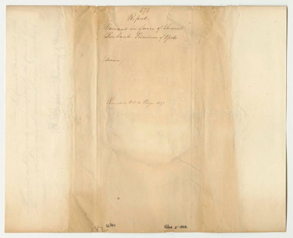 Miniature of Report 678: Warrant in Favor of Samuel Burbank, Treasurer of York County