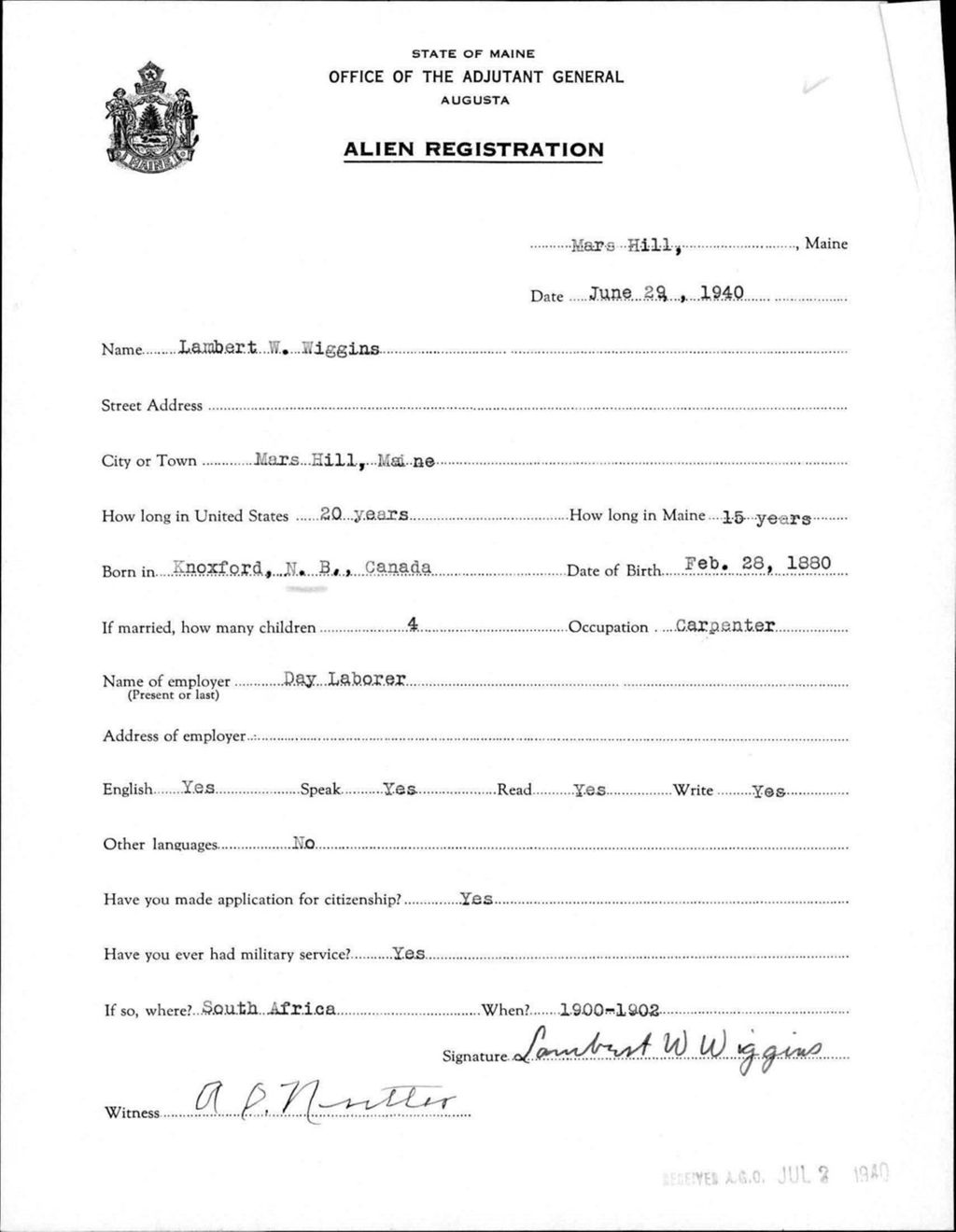 Miniature of Alien Registration- Wiggins, Lambert W. (Mars Hill, Aroostook County)
