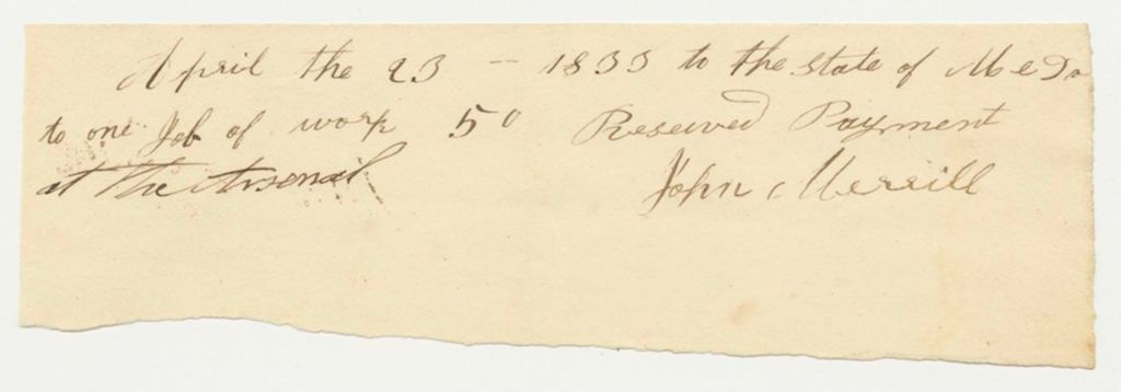 Miniature of Receipts from the Account of Joshua Tolford, Keeper of the Public Property at the State Arsenal in Portland