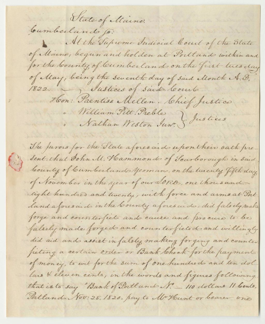 Miniature of Copy of Record of State v. John M. Harmon, at the Supreme Judicial Court of Cumberland County
