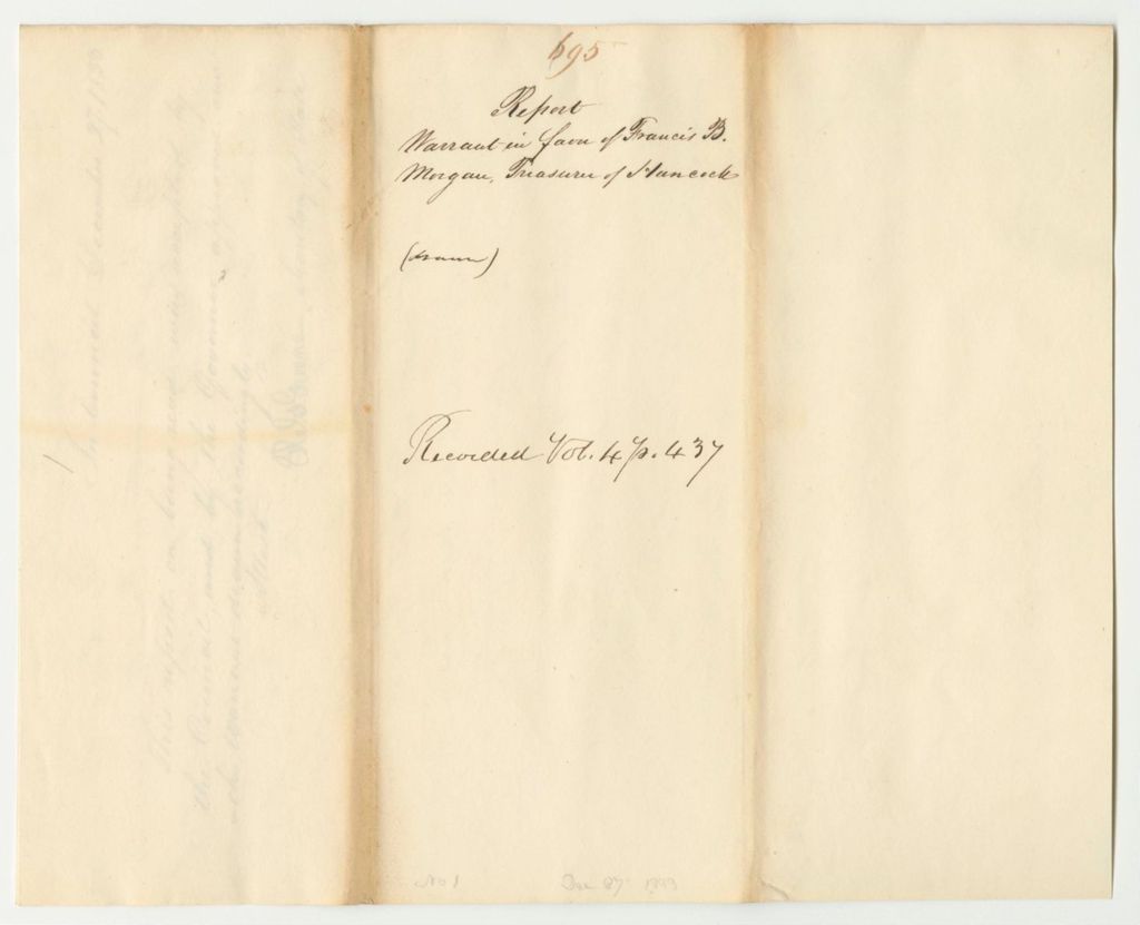 Miniature of Report 695: Warrant in Favor of Francis B. Morgan, Treasurer of Hancock County