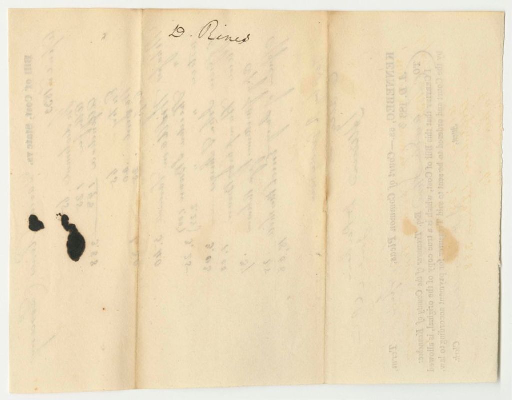 Miniature of Bills of Cost at the Court of Common Pleas in Kennebec County, April Term 1833