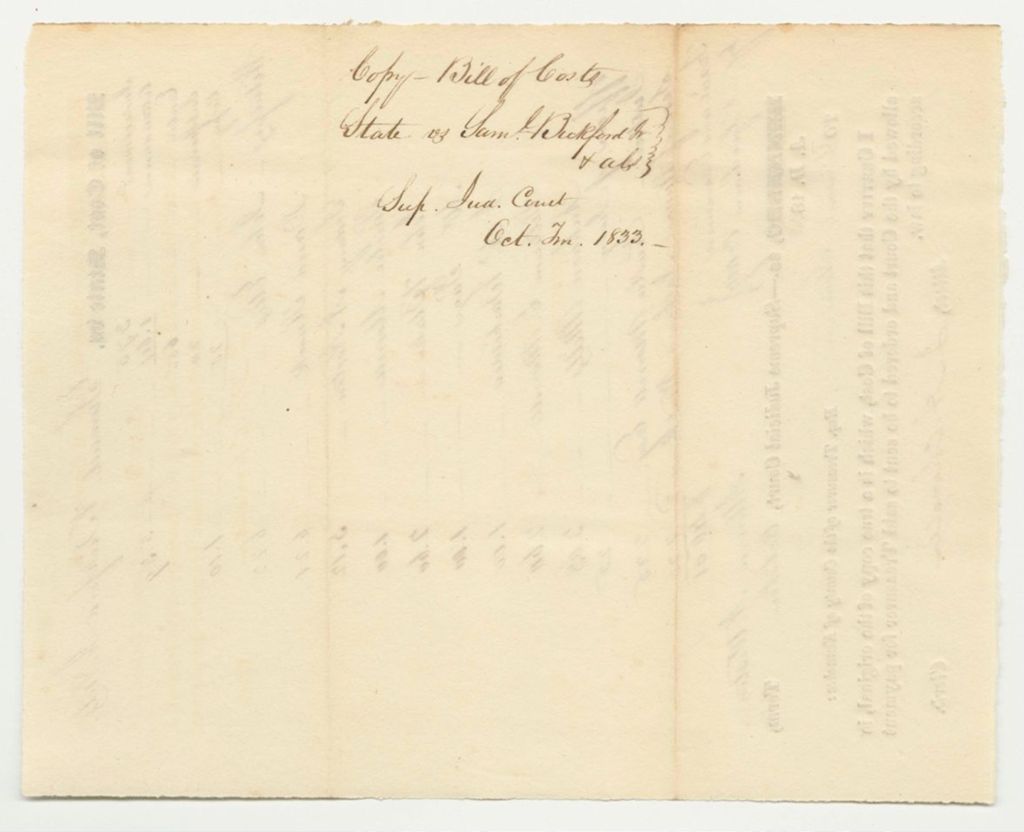 Miniature of Bills of Cost at the Supreme Judicial Court in Kennebec County, October Term 1833