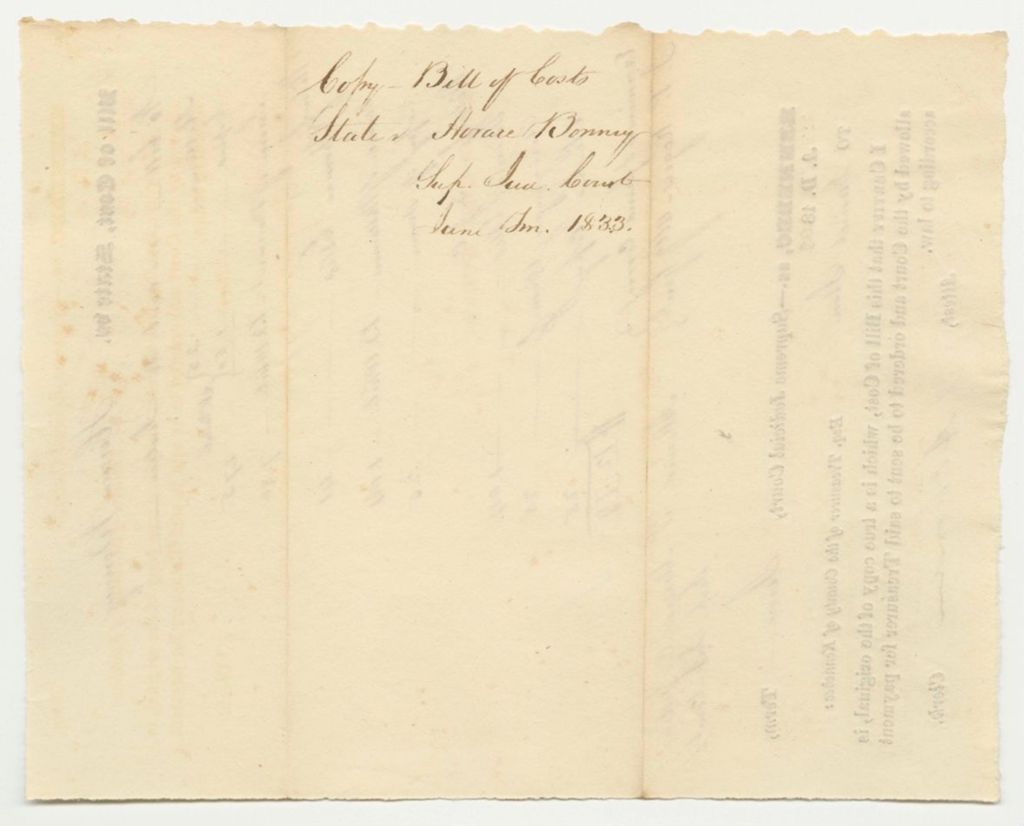 Miniature of Bills of Cost at the Supreme Judicial Court in Kennebec County, June Term 1833