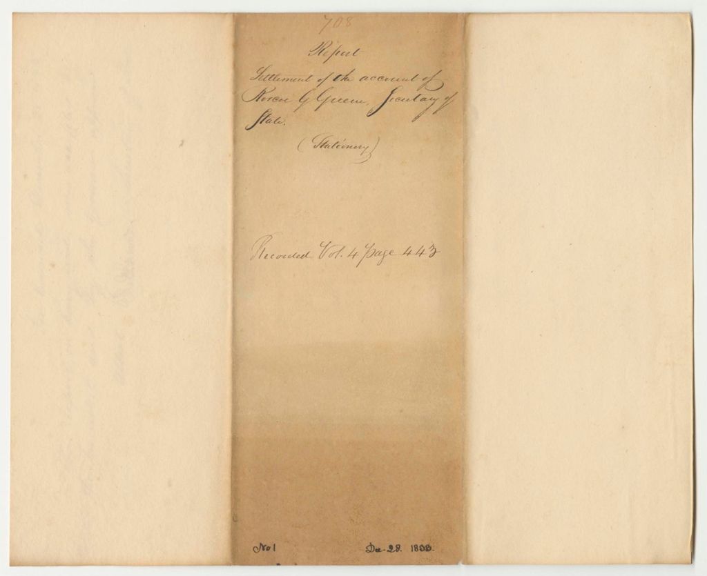 Miniature of Report 708: Report on the Settlement of the Account of Roscoe G. Greene, Secretary of State