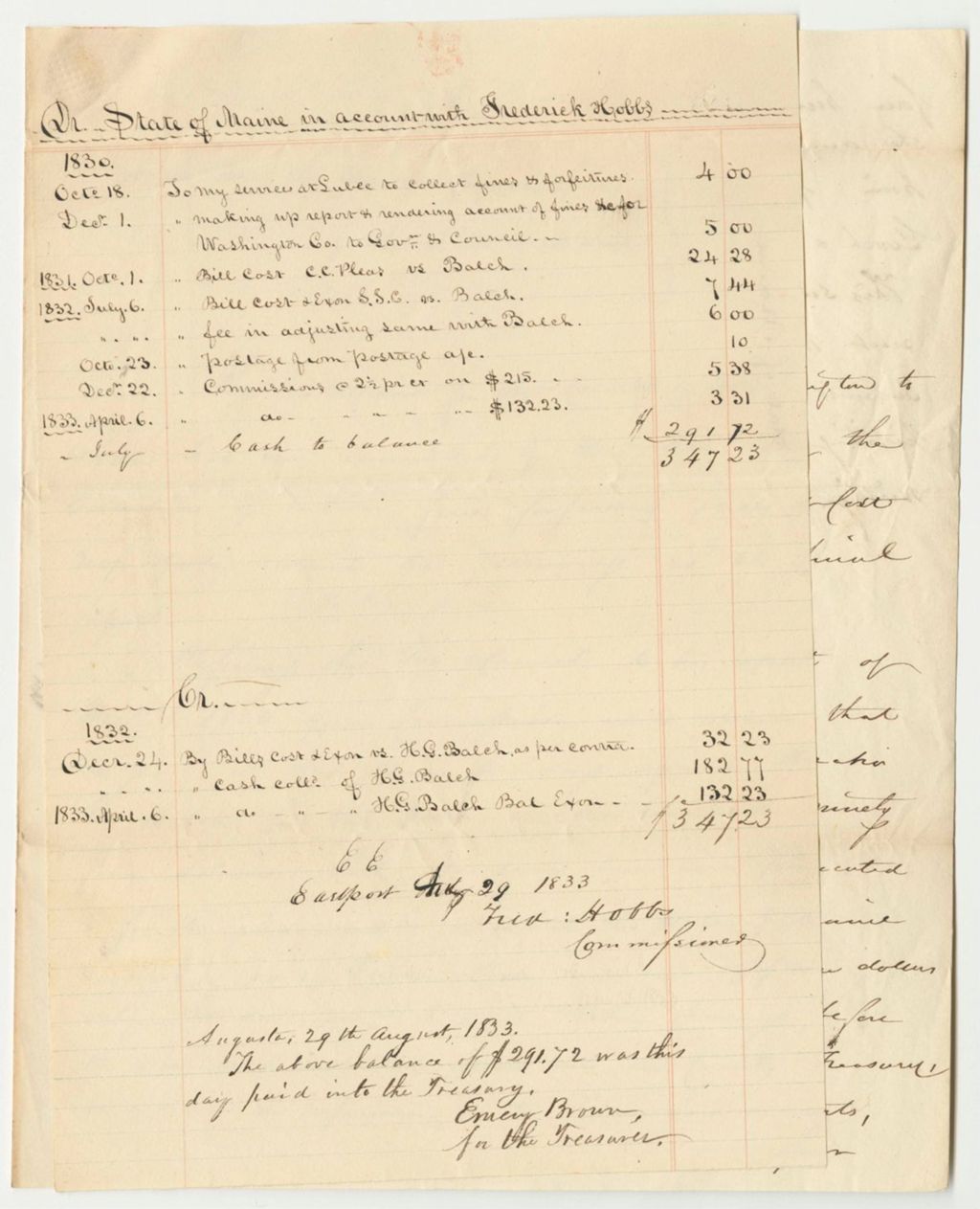 Miniature of Account of Frederick Hobbs and the Report on Fines and Forfeitures in Washington County