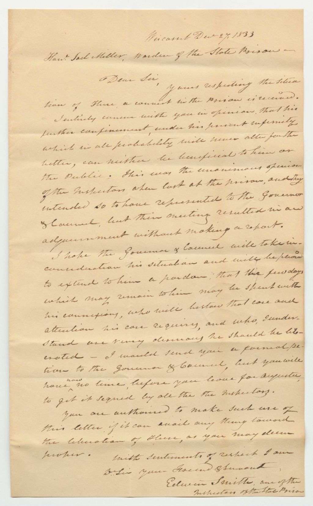 Miniature of Petition of Edwin Smith for the Pardon of Stephen Huse