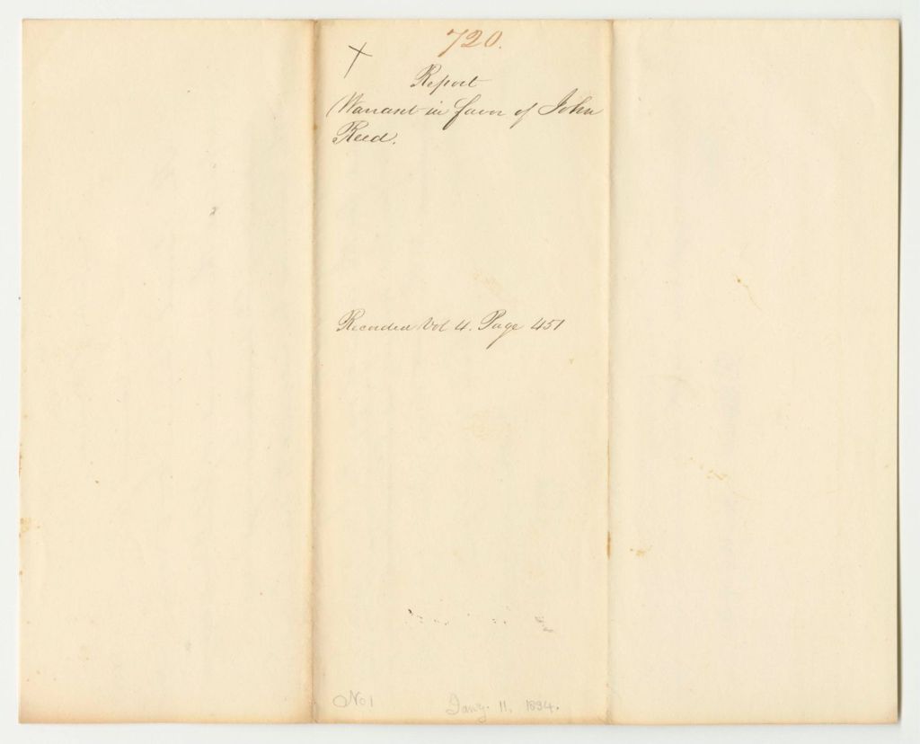 Miniature of Report 720: Warrant in Favor of John Reed, for Services in Taking Care of the Public Buildings