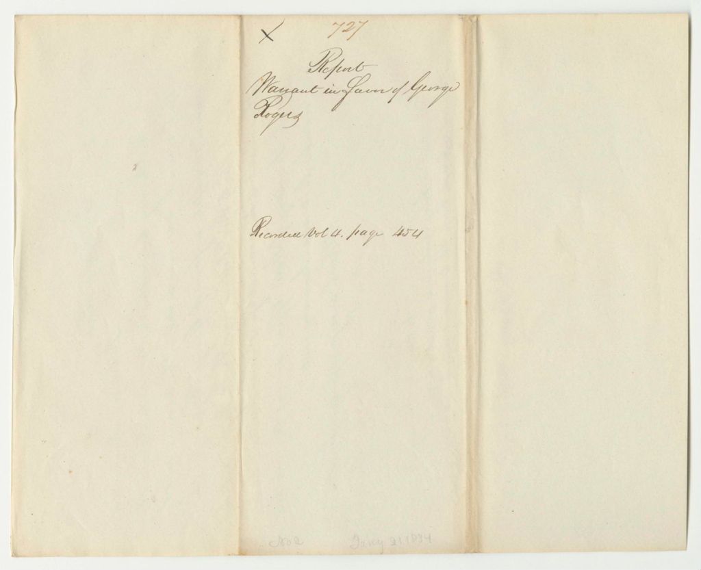 Miniature of Report 727: Warrant in Favor of George Rogers, for Work in the Secretary of State's Office
