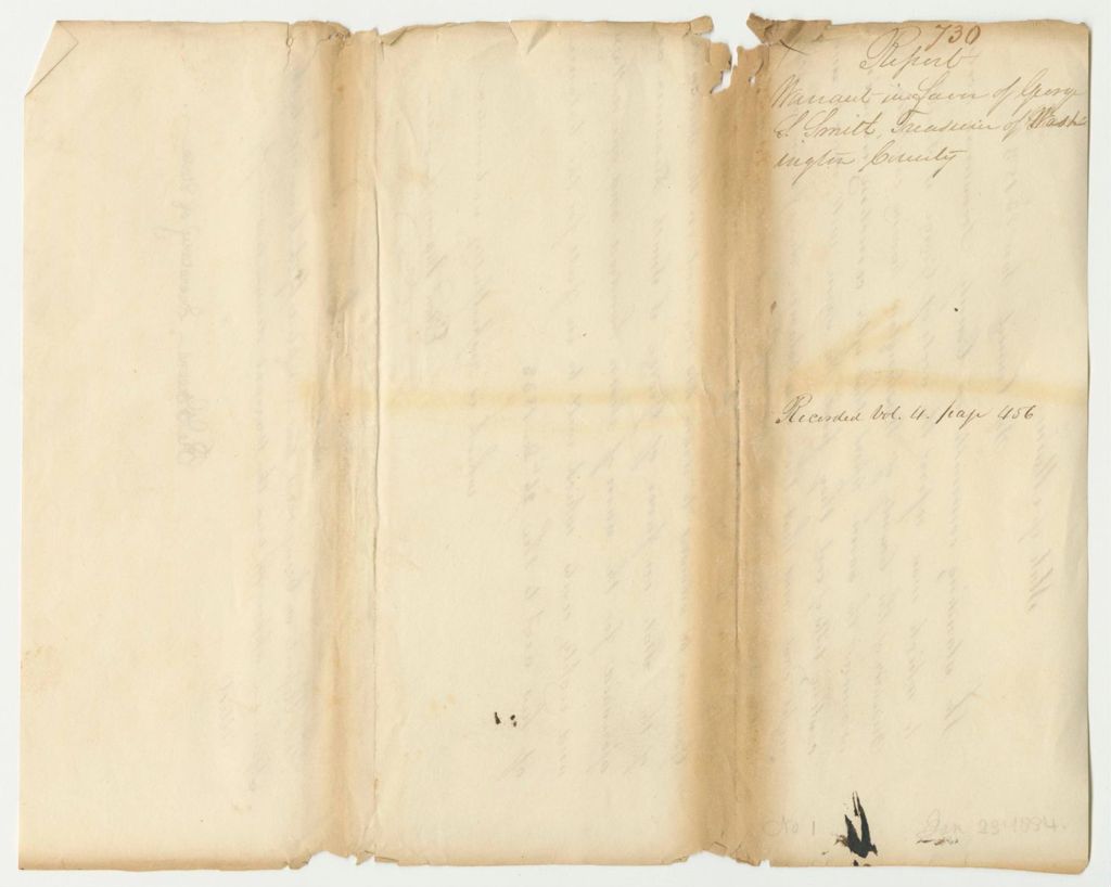 Miniature of Report 730: Warrant in Favor of George S. Smith, Washington County Treasurer