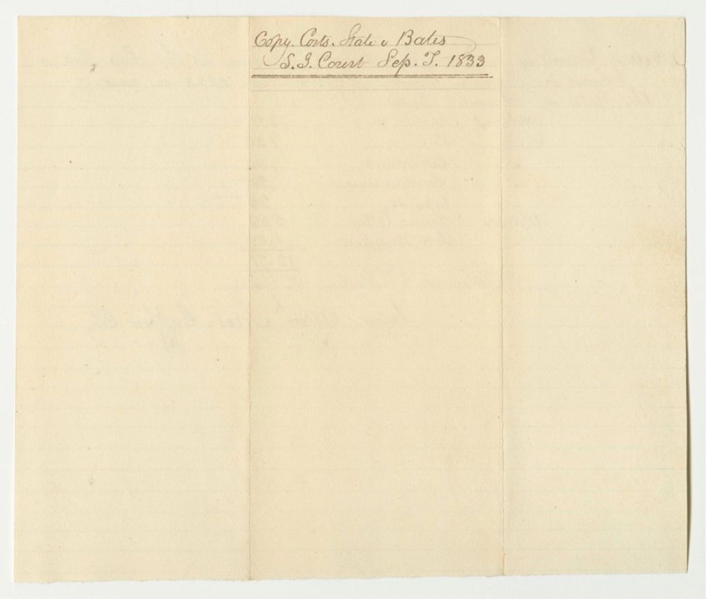 Miniature of Bill of Particulars in Bill of Costs Taxed and Allowed at the Supreme Judicial Court in Lincoln County, September Term 1833, in the Case of State v. Hamlet Bates
