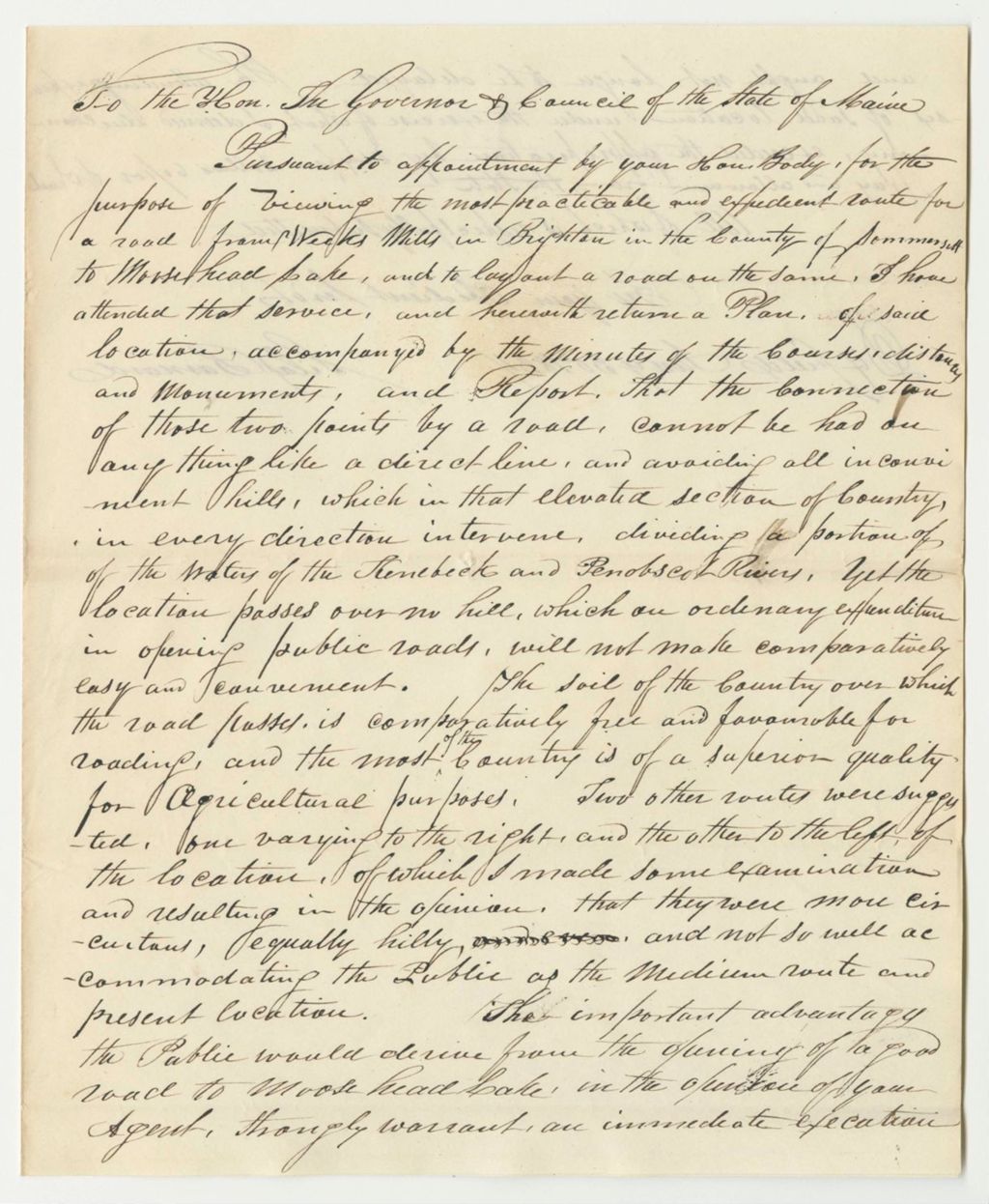 Miniature of Report of Silas Barnard, Agent to Locate a Road from Brighton to Moosehead Lake